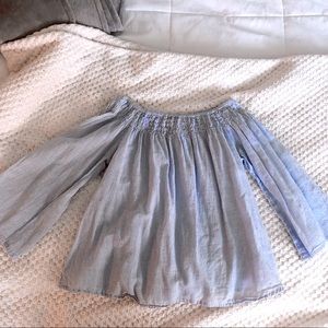 blue striped off the shoulder top